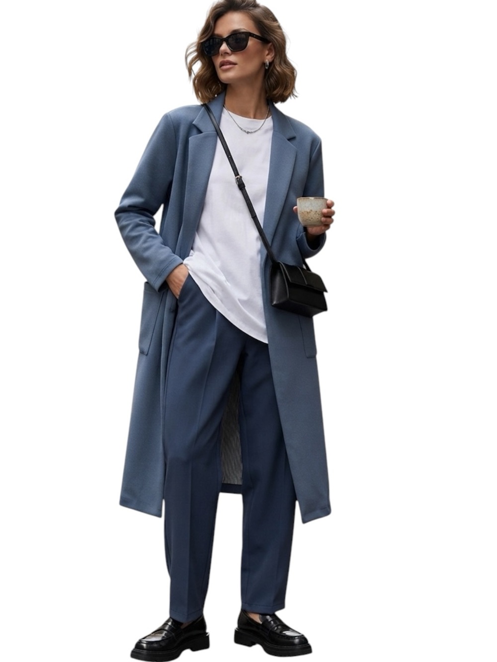 One Women’s Longline Open Front Dusty Blue Jacket Long Sleeve Size S